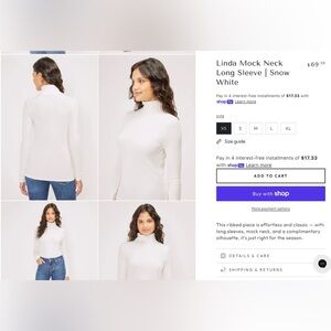 Three dots White Turtleneck Long Sleeve Top, M, 100% Cotton, great layer piece